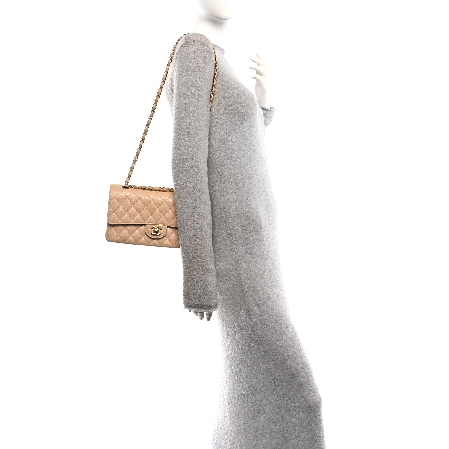 Chanel Caviar Quilted Medium Double Flap Beige 2 of 12