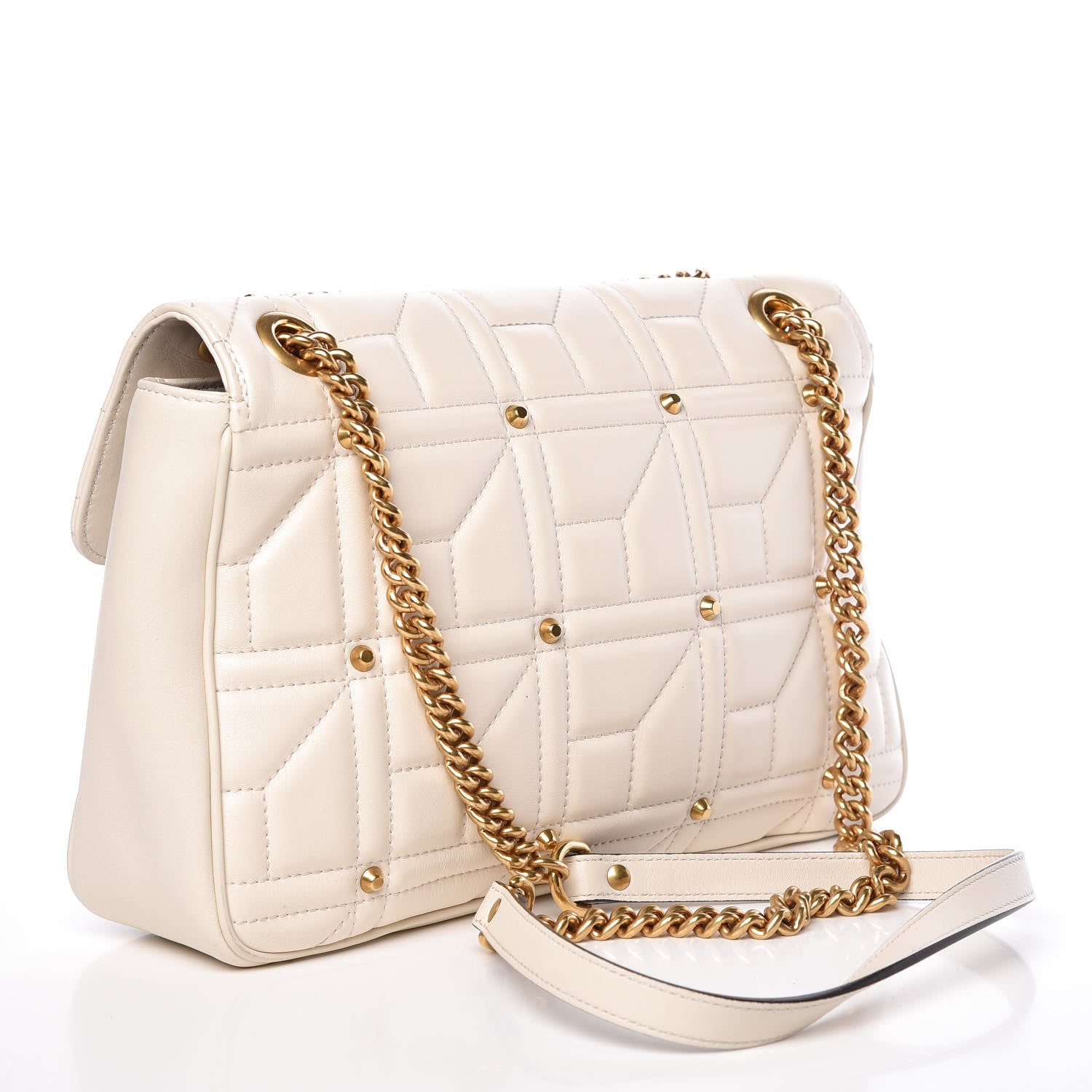 Gucci Calfskin Matelasse Studded Medium GG Marmont Shoulder Bag White 3 of 9