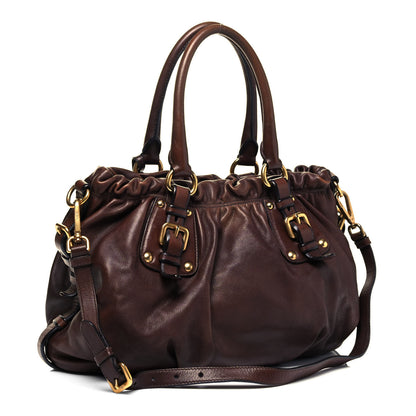 Prada Soft Calf Pleated Hobo Nocciolo 4 of 11