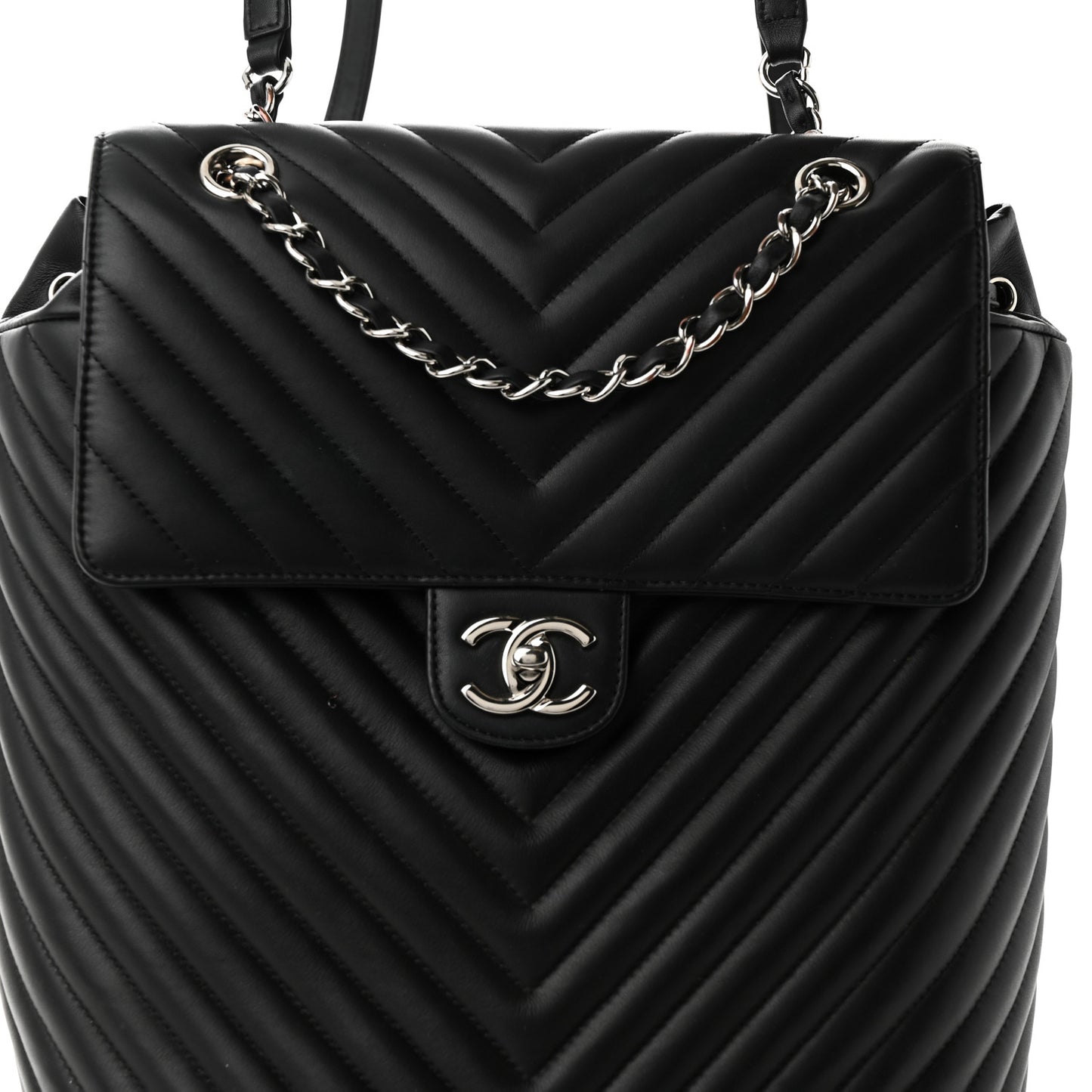 Calfskin Chevron Quilted Large Urban Spirit Backpack Black