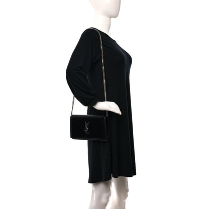 Saint Laurent Glazed Calfskin Cassandre Wallet On Chain WOC Black 2 of 11