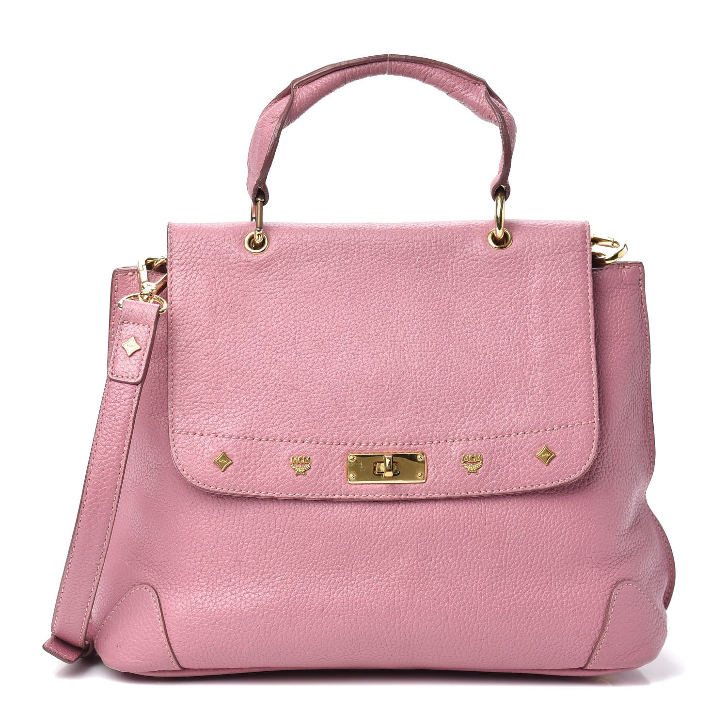 MCM Calfskin Studded Crossbody Pink 1 of 9
