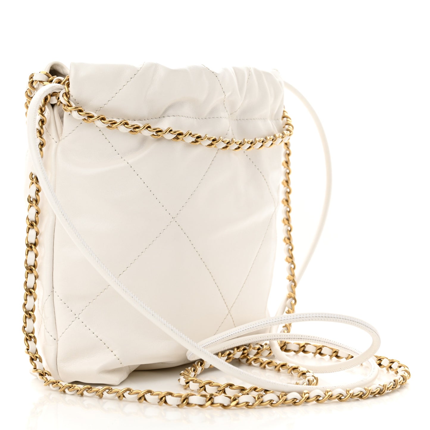 Shiny Calfskin Quilted Mini Chanel 22 White Black