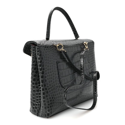 Chanel Calfskin Crocodile Embossed Fifth Avenue Maxi Flap Top Handle Bag Dark Grey 4 of 12