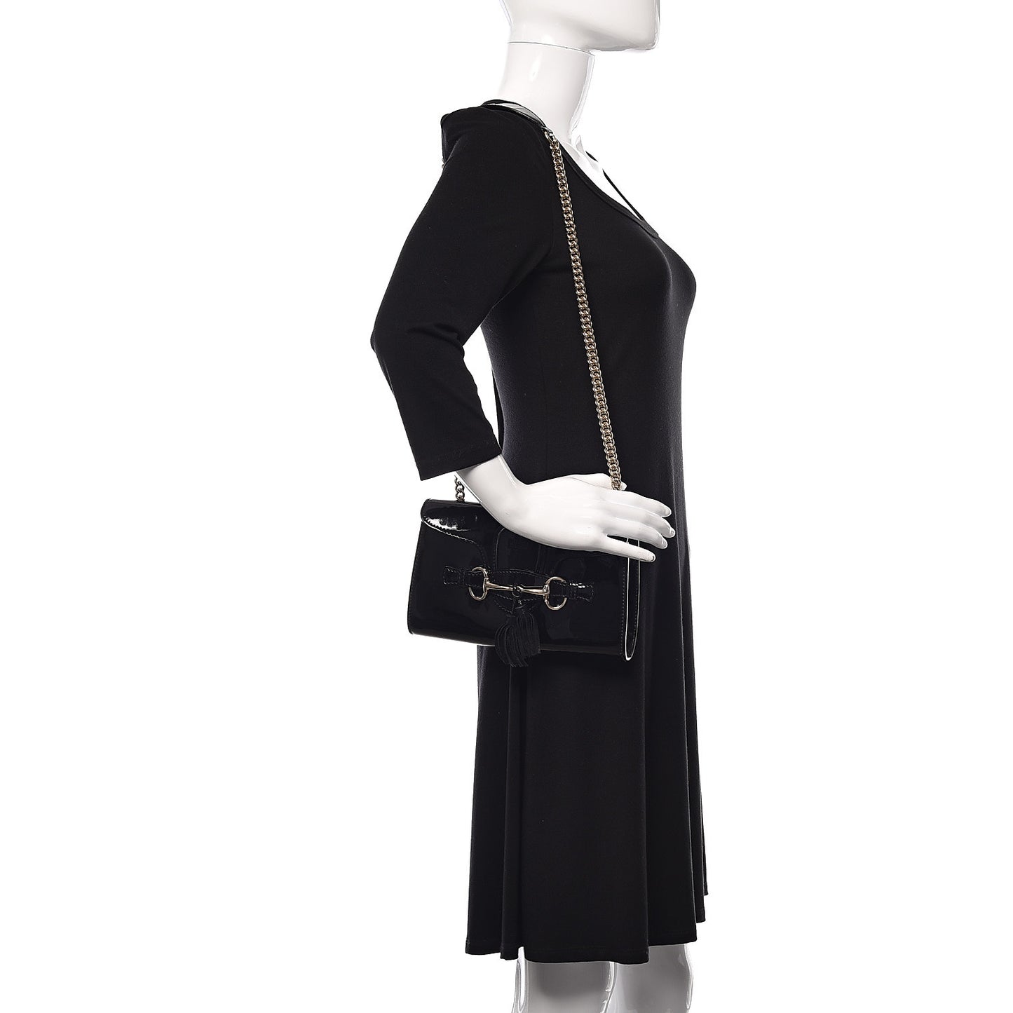 Patent Small Emily Chain Shoulder Bag Black