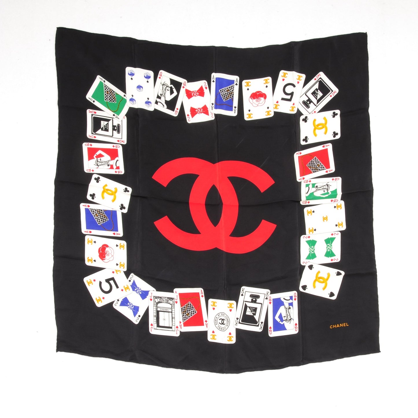 Silk Iconic Symbol Cards Scarf Black