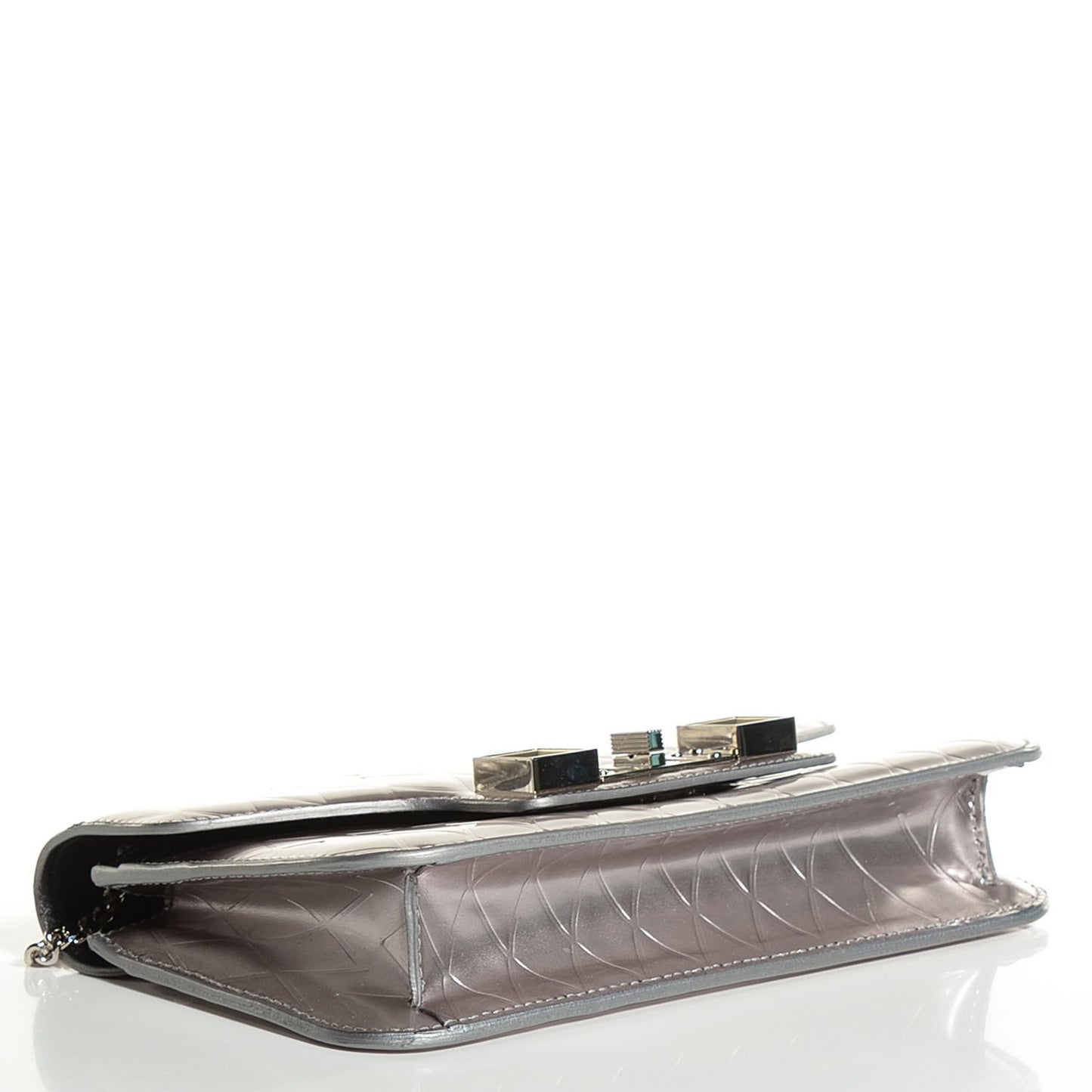 Embossed Patent Calfskin Crosshatch PS11 Chain Wallet Silver