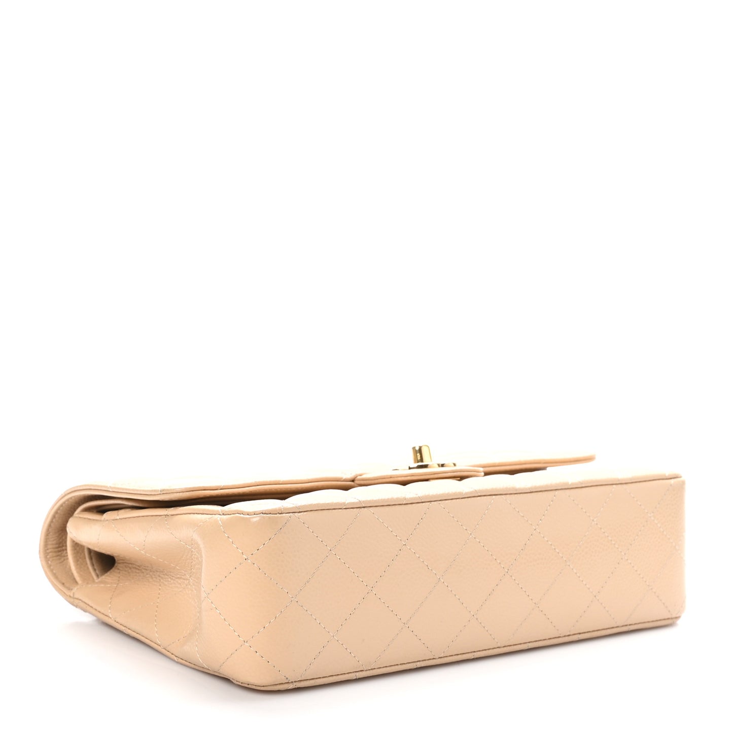 Caviar Quilted Medium Double Flap Beige