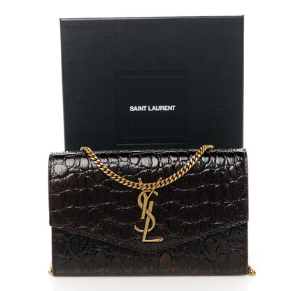 Saint Laurent Calfskin Crocodile Embossed Monogram Uptown Chain Wallet Fondente 11 of 11