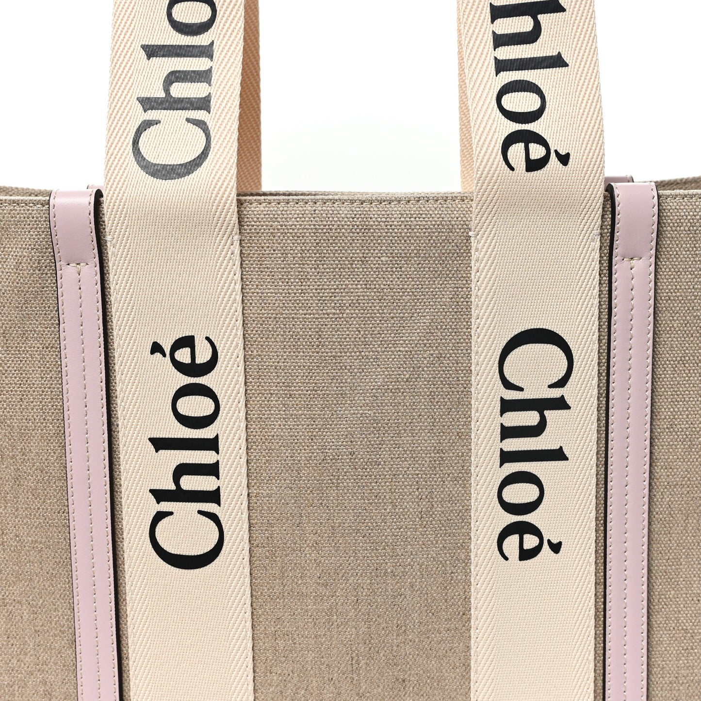 Linen Calfskin Large Woody Ribbon Tote Cement Pink