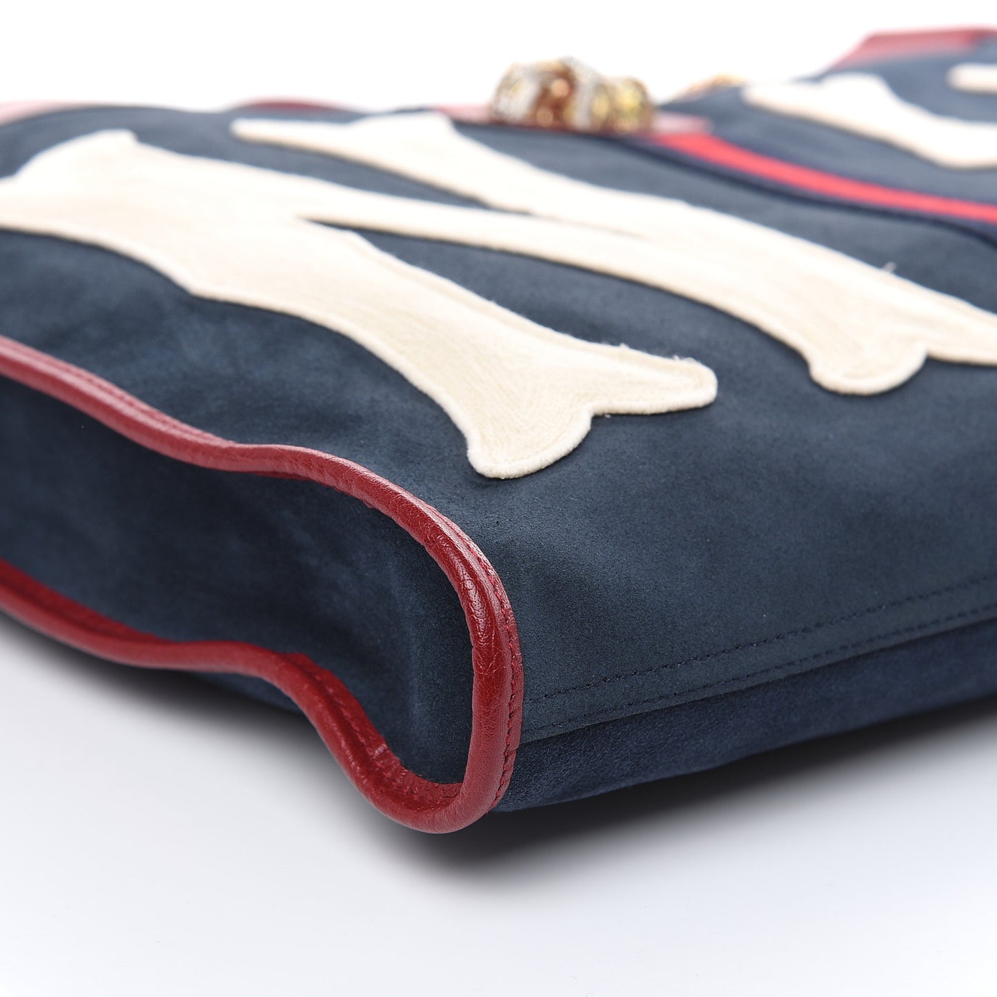 X MLB Suede Calfskin NY Yankees Large Rajah Chain Tote New Blue Romantic Cherry