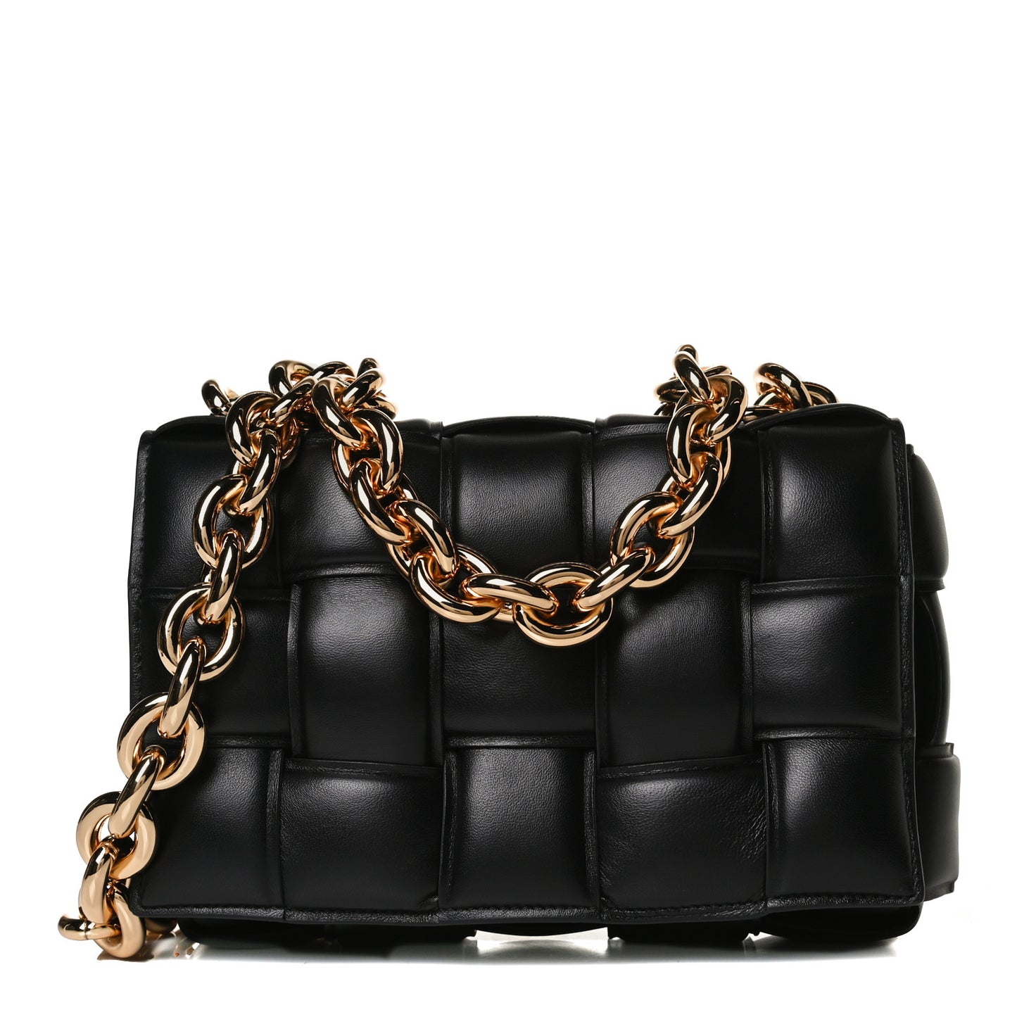 Lambskin Maxi Intreccio Padded Chain Cassette Crossbody Bag Black
