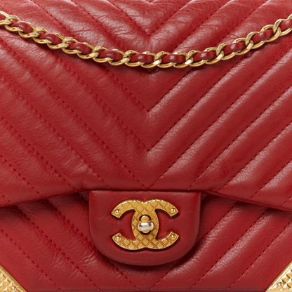 Chanel Calfskin Chevron Quilted Mini Rock The Corner Flap Red 9 of 12
