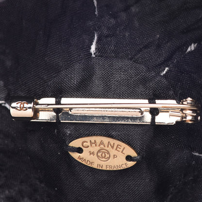 Chanel Tweed Pearl Camellia Brooch Black White Grey 5 of 6