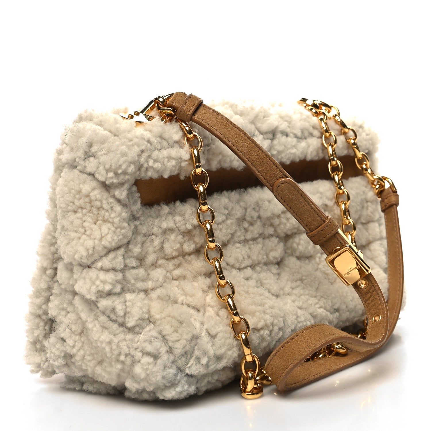 Christian Dior Shearling Cannage Medium Caro Bag Natural 3 of 9