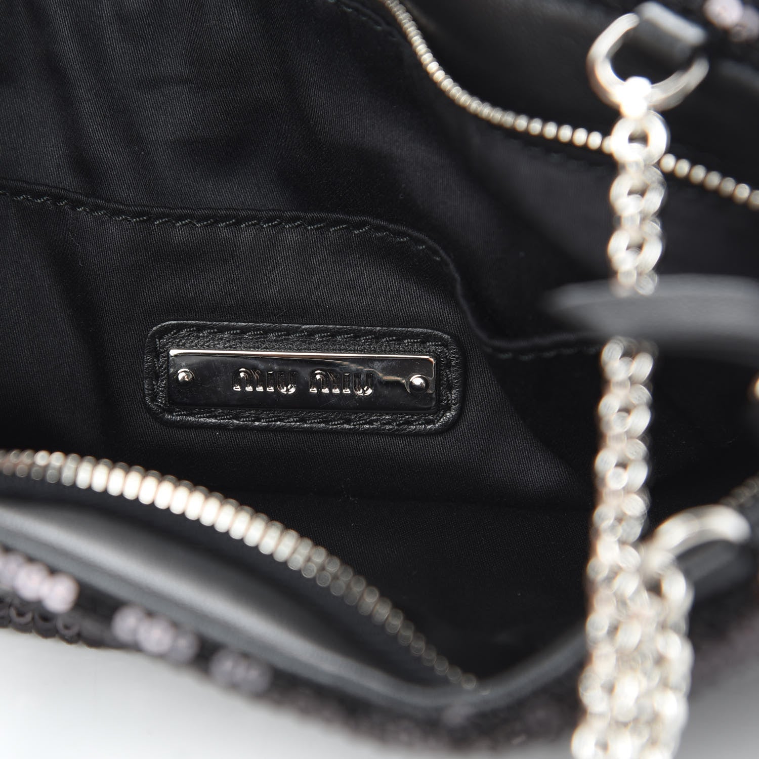 Miu Miu Paillettes Sequin Chain Shopping Bag Black 6 of 11