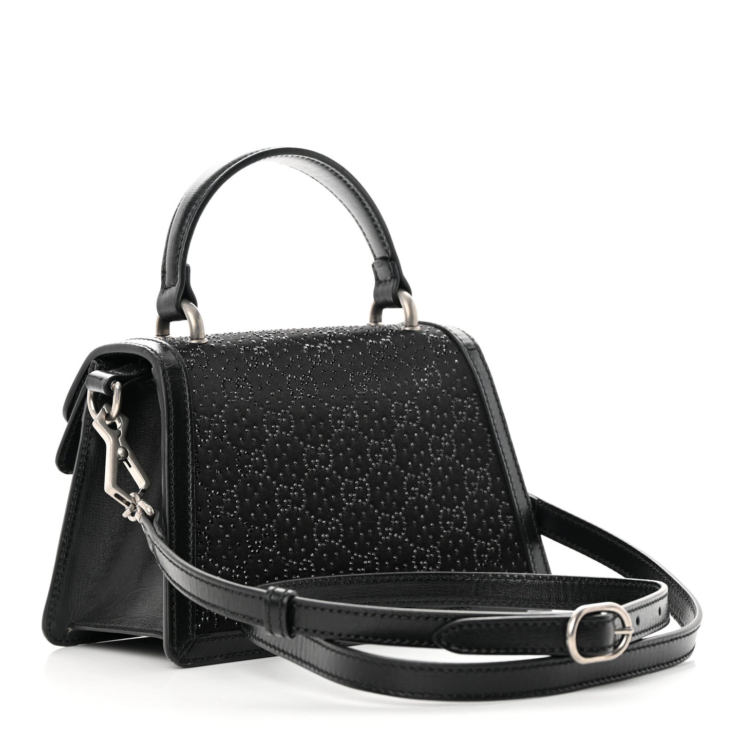 Satin Crystal GG Monogram Mini Dionysus Top Handle Bag Black