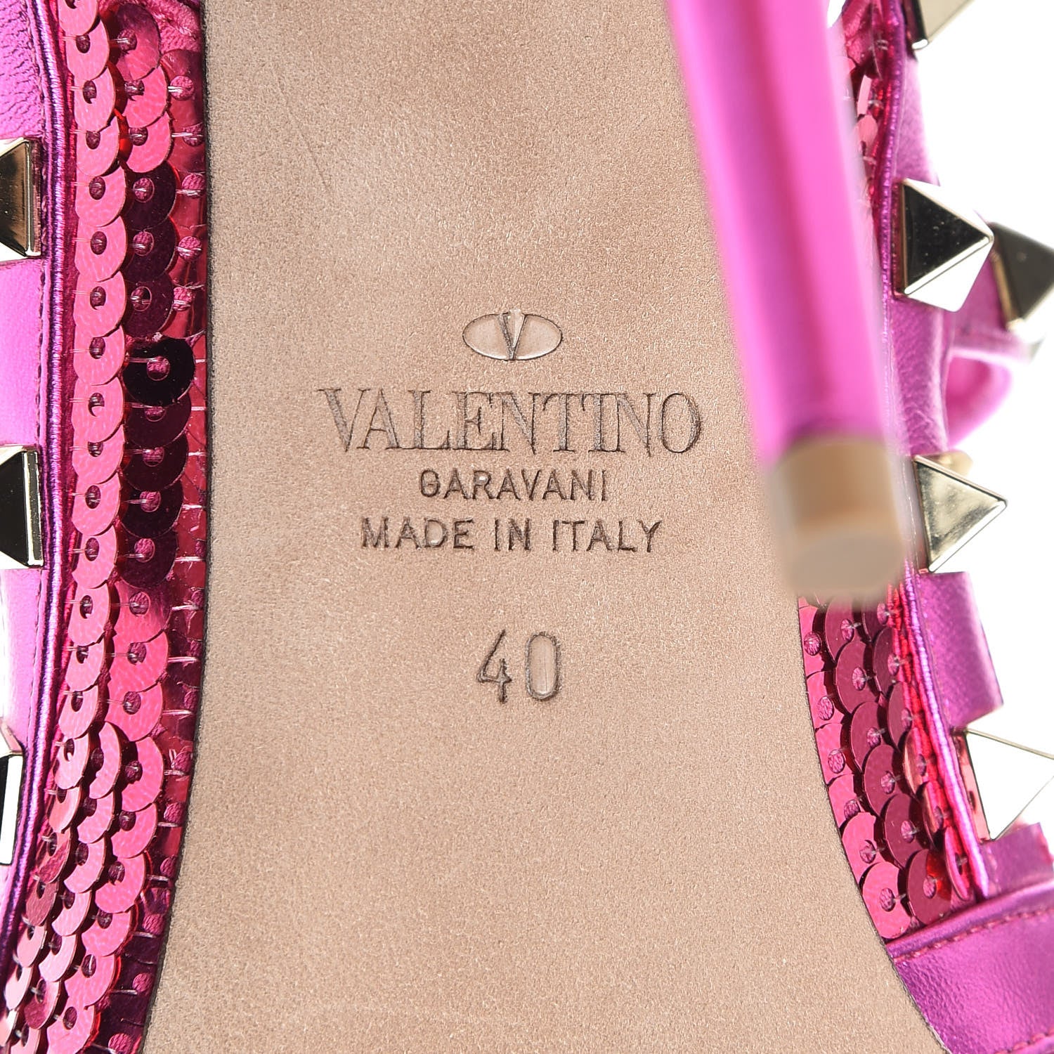 Valentino Garavani Metallic Nappa Sequin Liquid Metal Rockstud Ankle Strap Pumps 40 Pink Orchid 7 of 10