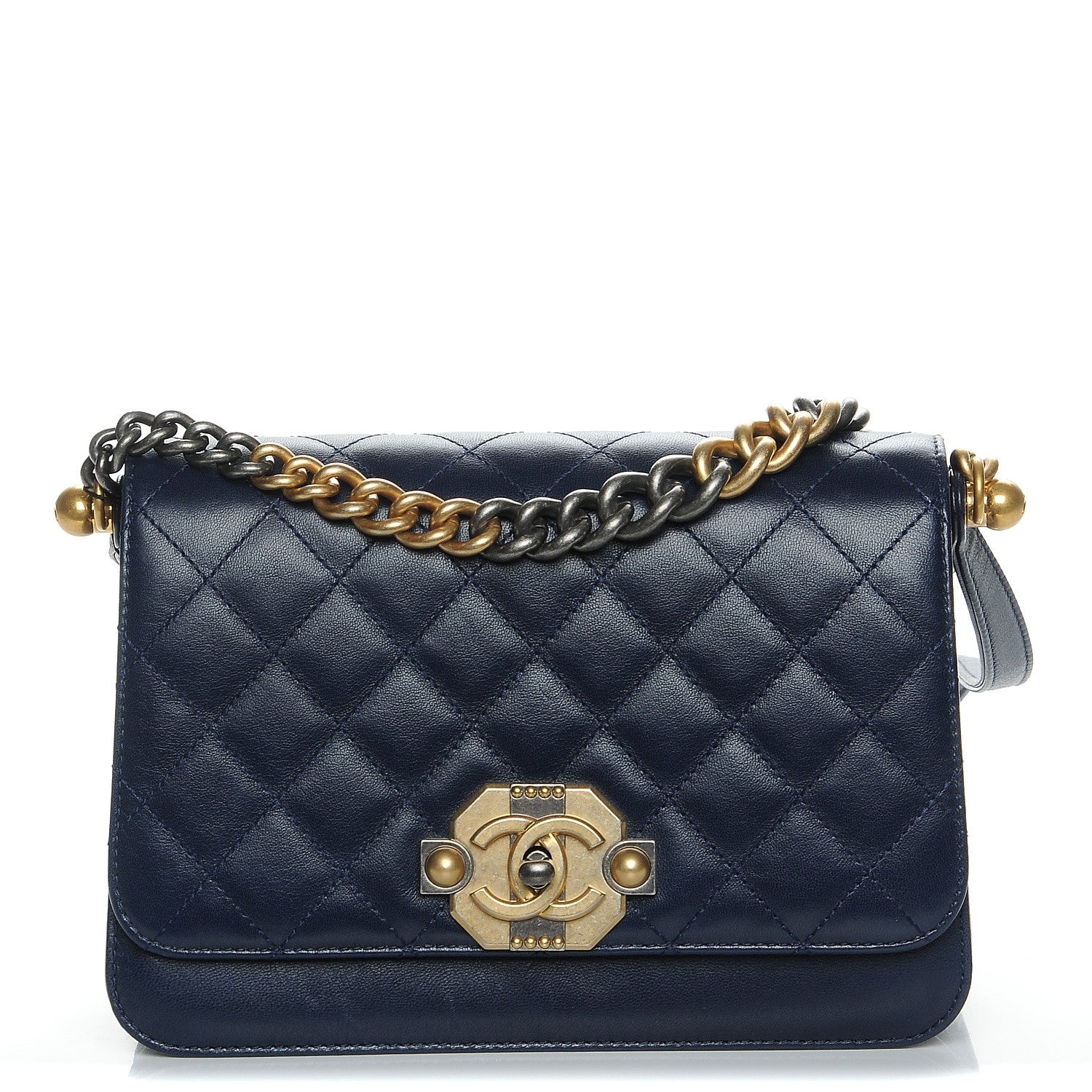 Chanel Lambskin Quilted Gold Metal Lock Flap Navy 1 of 8