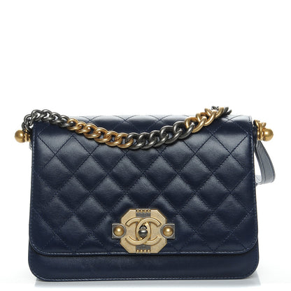 Chanel Lambskin Quilted Gold Metal Lock Flap Navy 1 of 8
