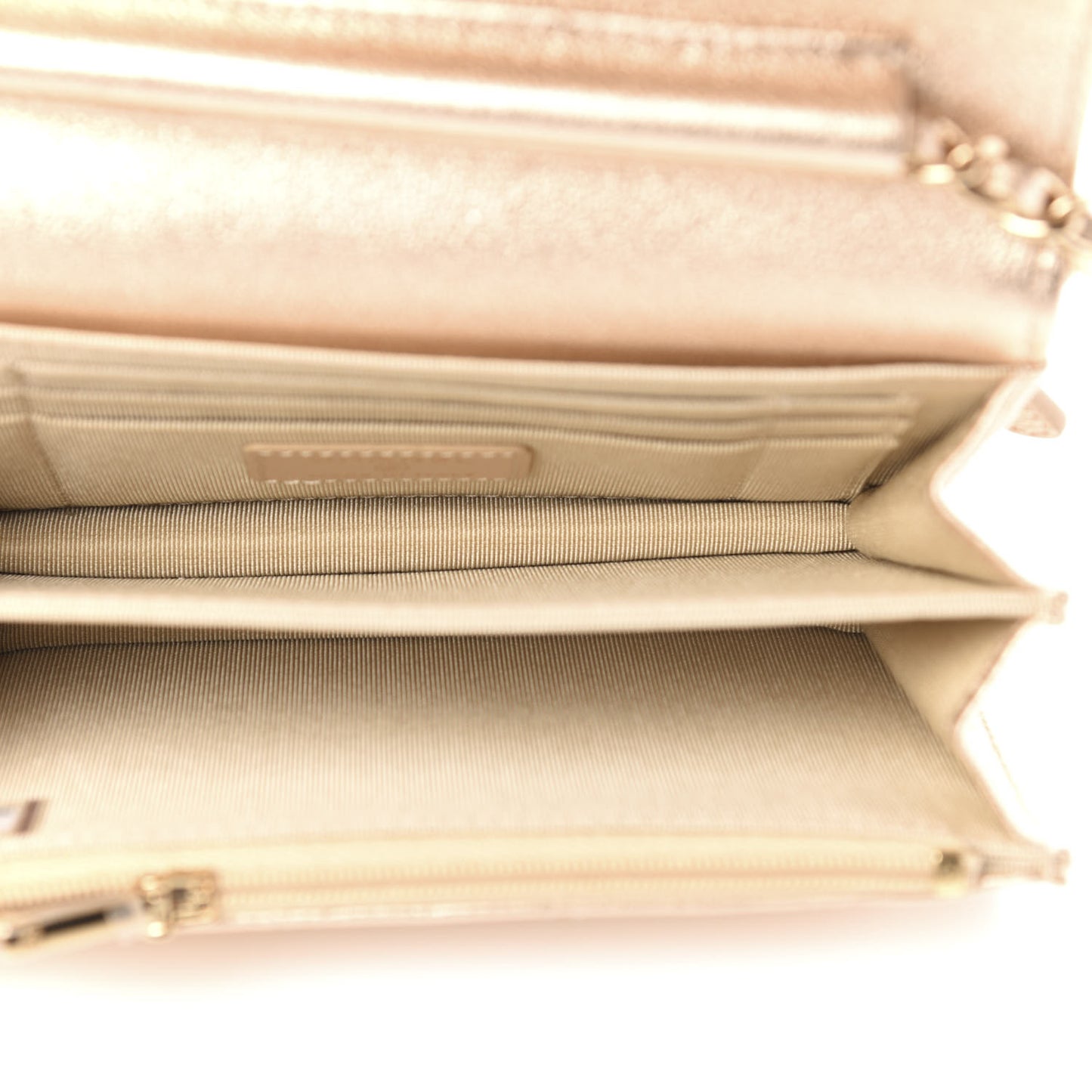 Metallic Lambskin Quilted Mini Wallet On Chain WOC Gold