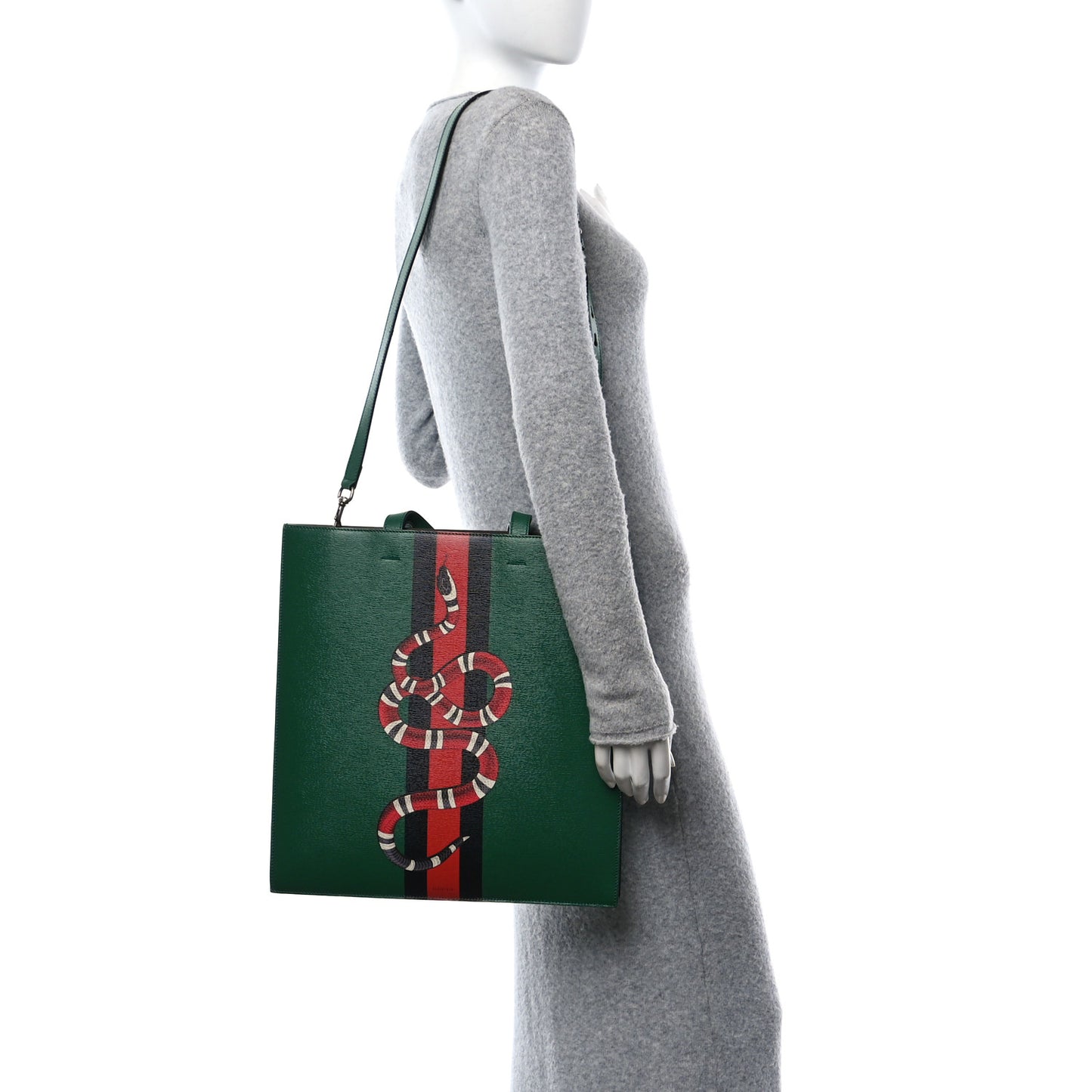 Calfskin Kingsnake Print Vertical Tote Green
