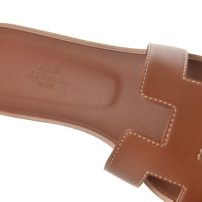 Hermes Box Calfskin Oran Sandals 36.5 Gold 9 of 11