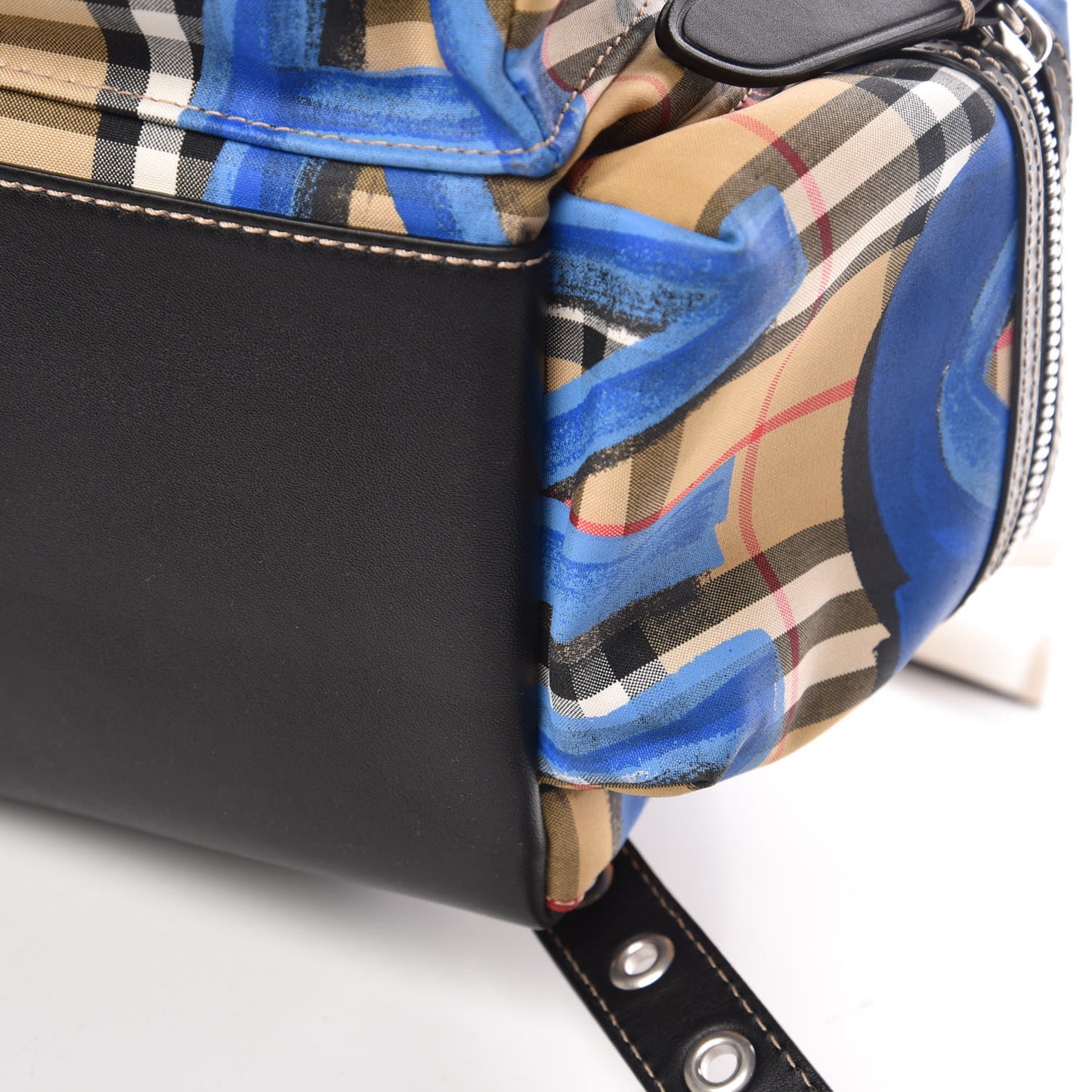 Vintage Check Graffiti Print Medium Rucksack Backpack Blue Antique Yellow