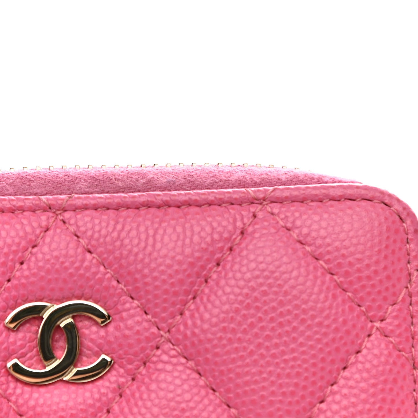Caviar Quilted Zip Coin Purse Pink