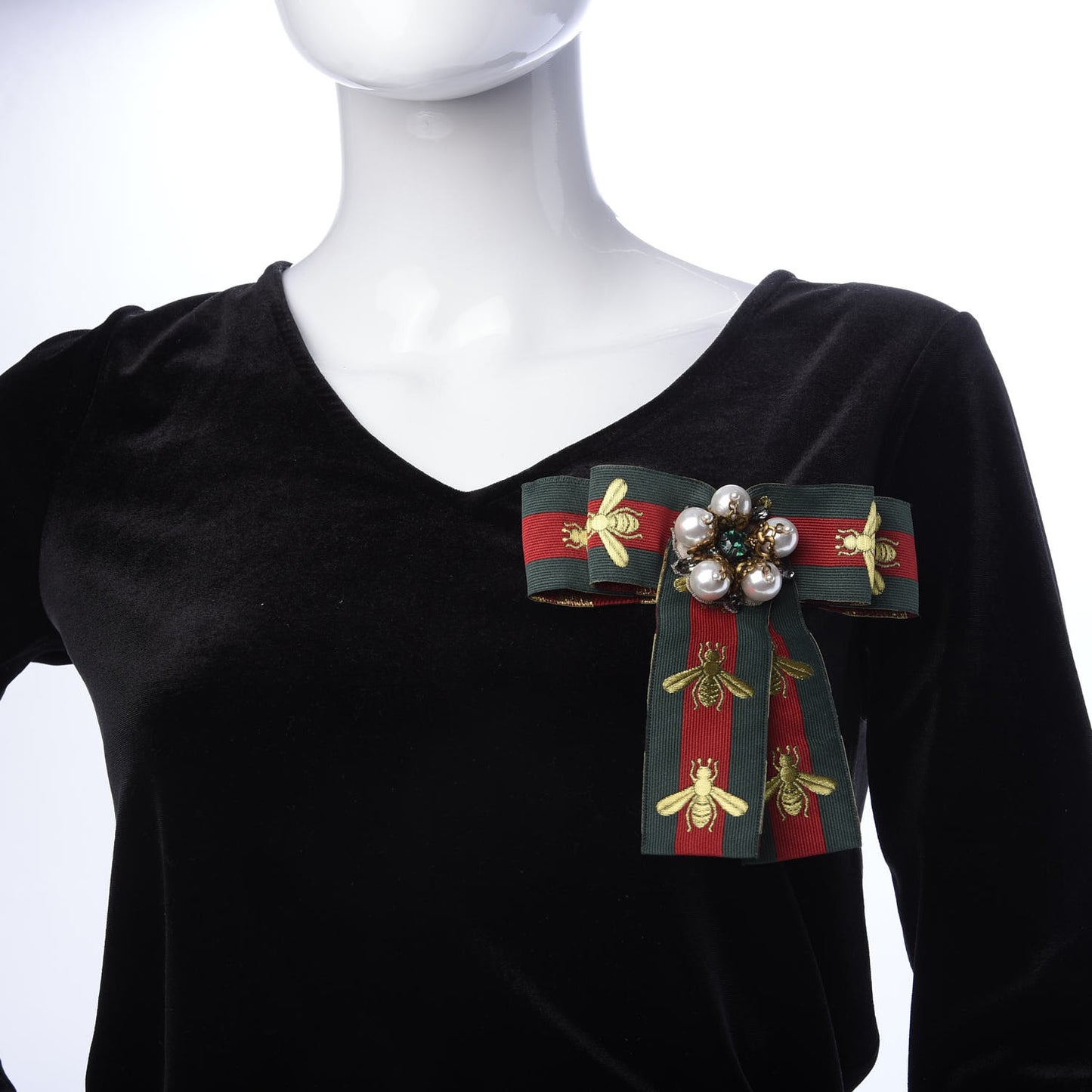 Ribbon Web Bow Bee Pearl Brooch Red Green
