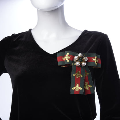 Gucci Ribbon Web Bow Bee Pearl Brooch Red Green 2 of 4