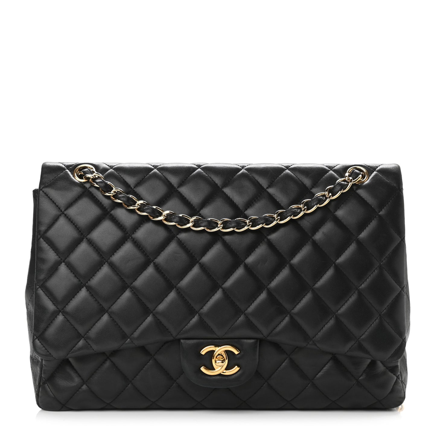 Lambskin Quilted Maxi Single Flap Black