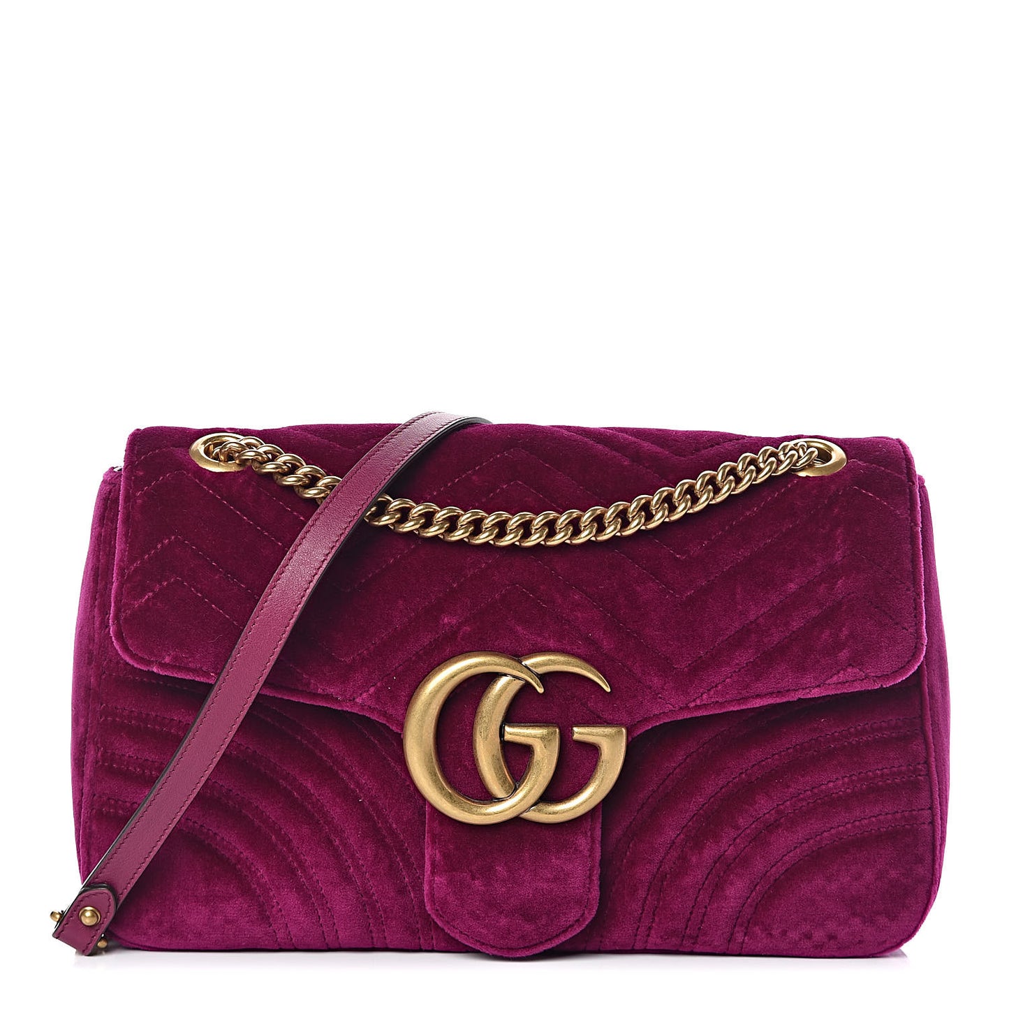 Velvet Matelasse Medium GG Marmont Shoulder Bag Fuchsia Violet Cyclamen