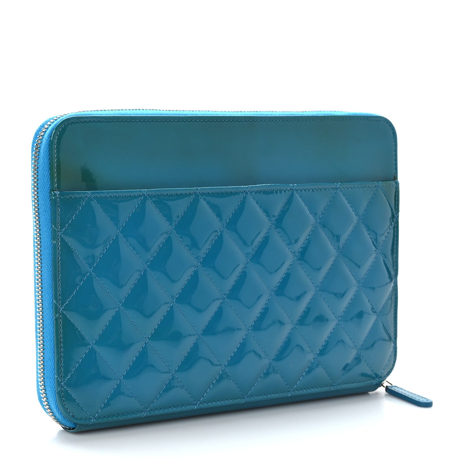 Chanel Patent Quilted Travel Case Blue 3 of 9