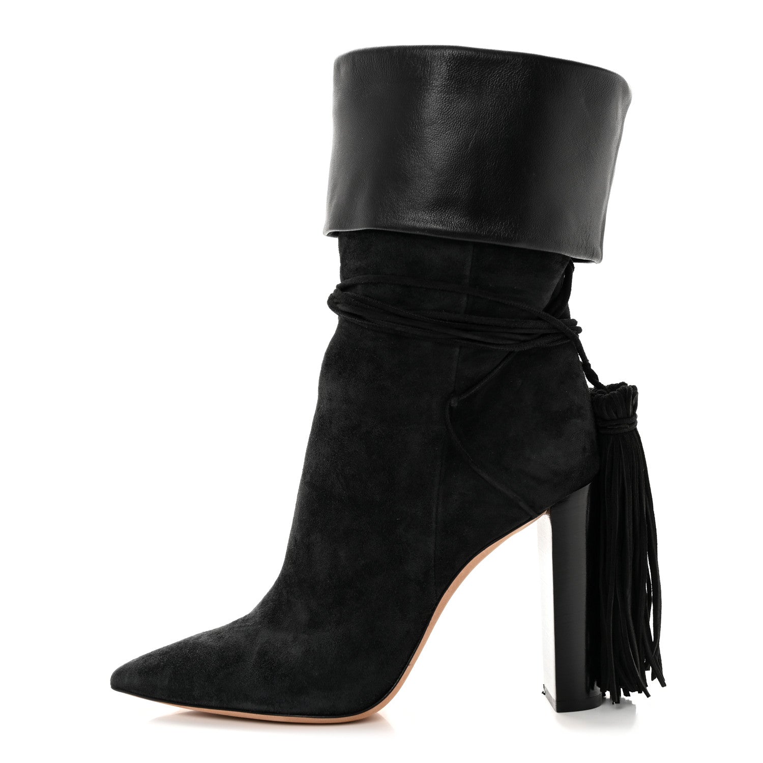 Saint Laurent Calfskin Suede Tanger Tassel Boot 36.5 Black 1 of 14