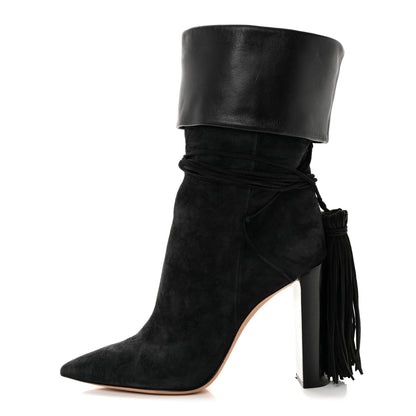 Saint Laurent Calfskin Suede Tanger Tassel Boot 36.5 Black 1 of 14
