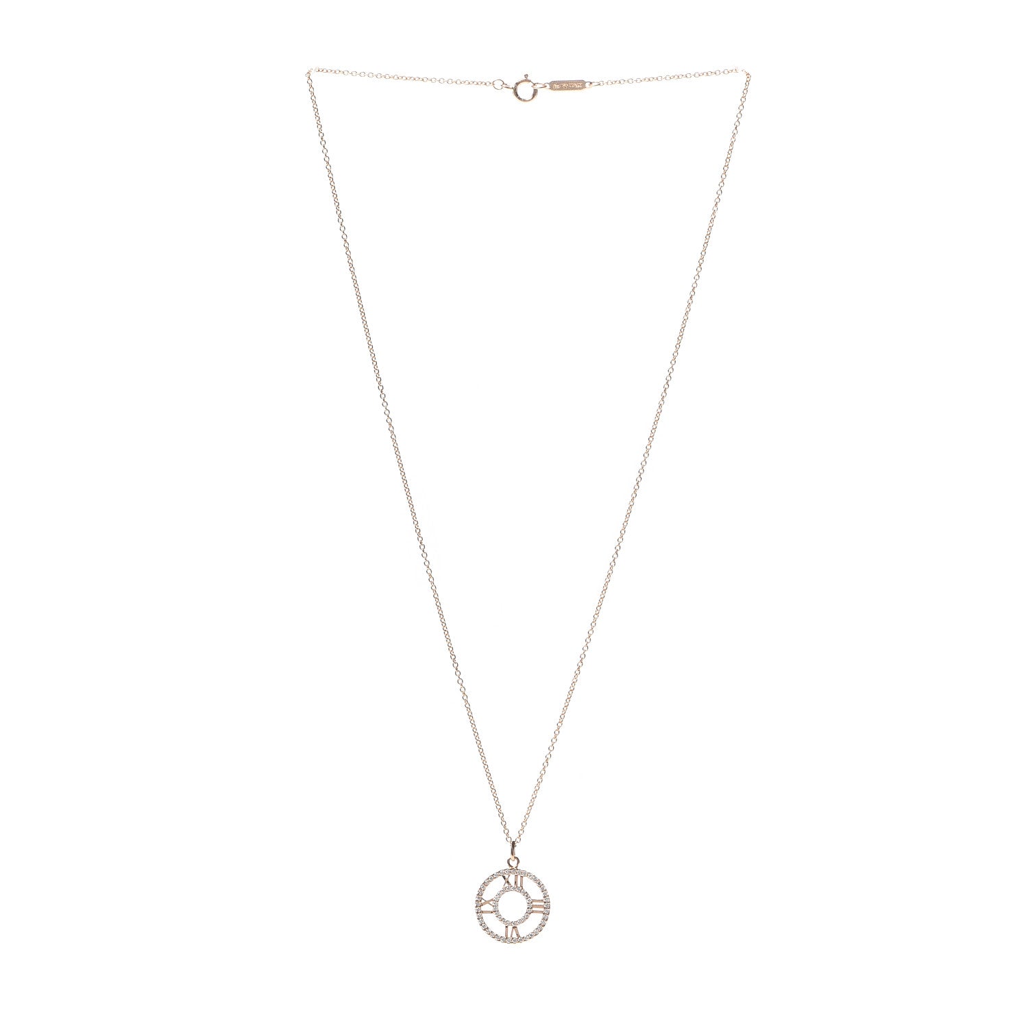 Tiffany 18K Rose Gold Diamond Small Atlas Open Pave Pendant Necklace 3 of 6