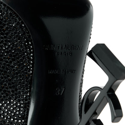 Saint Laurent Kid Suede Crystal Embellished Opyum 110 Ankle Strap Sandals 37 Black 9 of 10