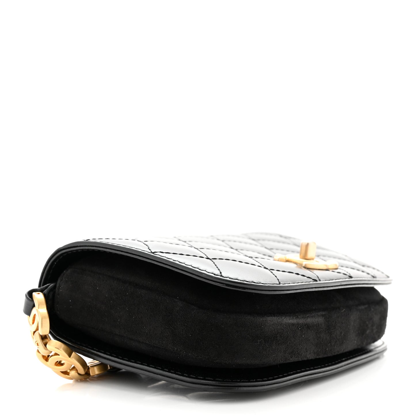 Shiny Calfskin Quilted Suede Goatskin Belt Bag Black