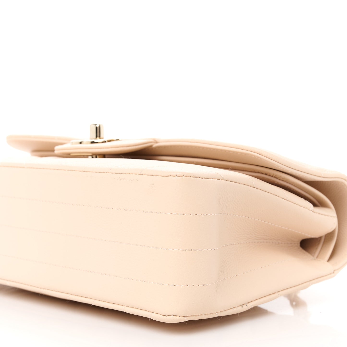 Caviar Chevron Quilted Small Double Flap Beige