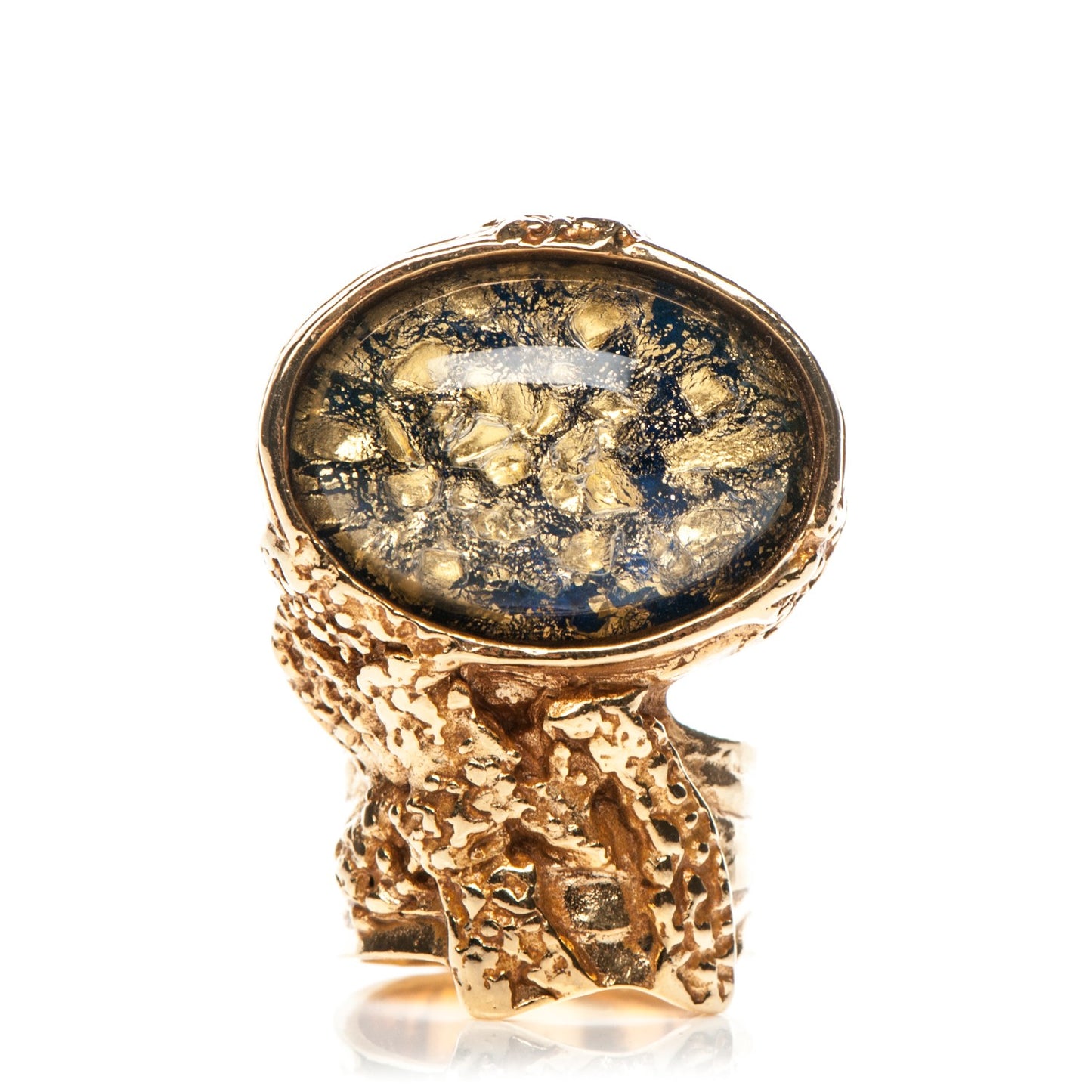Glass Cabochon Arty Ovale Ring 7 Gold Blue