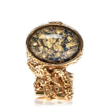 Saint Laurent Glass Cabochon Arty Ovale Ring 7 Gold Blue 1 of 3