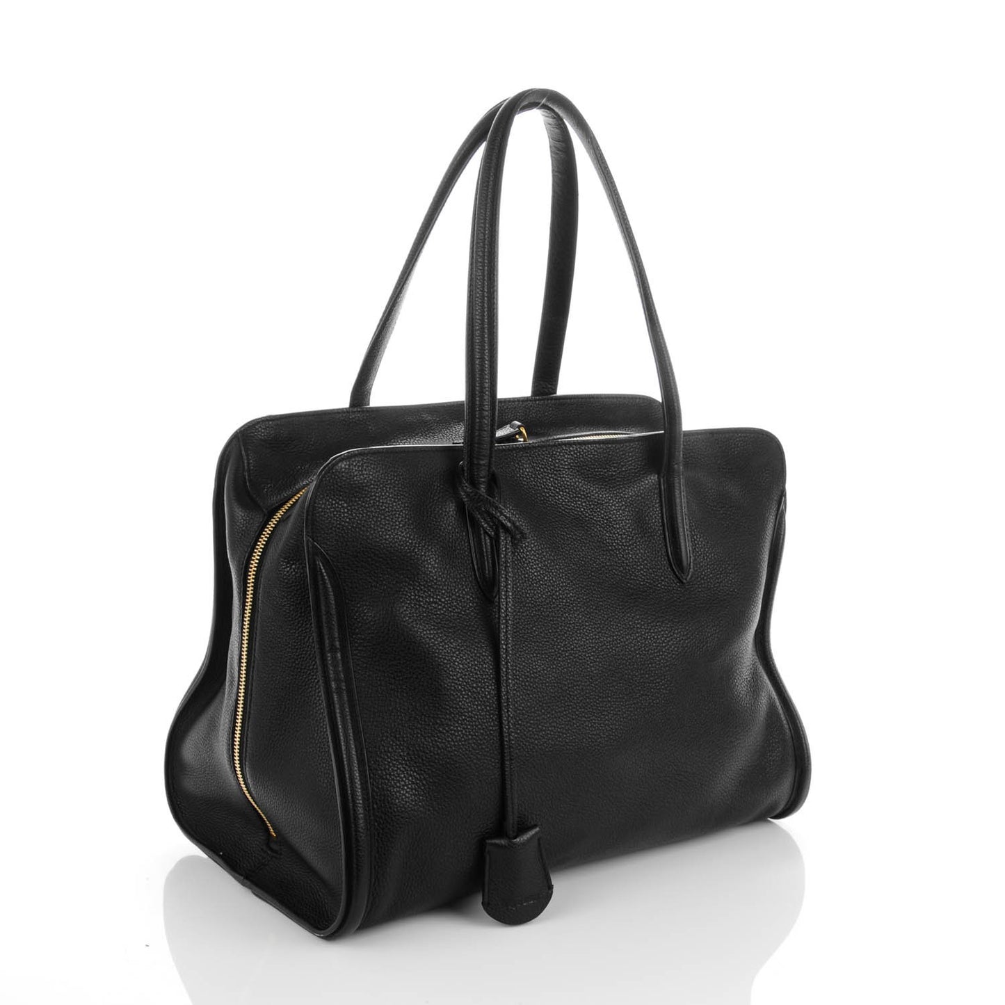 Pebbled Calfskin Medium Skull Padlock Zip Around Tote Black