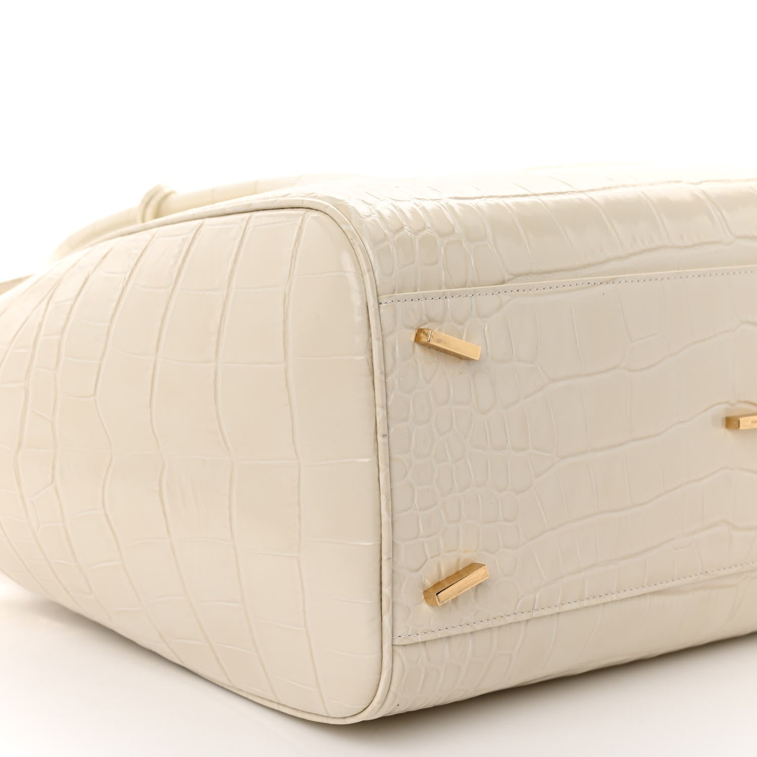 Salvatore Ferragamo Calfskin Crocodile Embossed East-West Tote Mascarpone 9 of 10