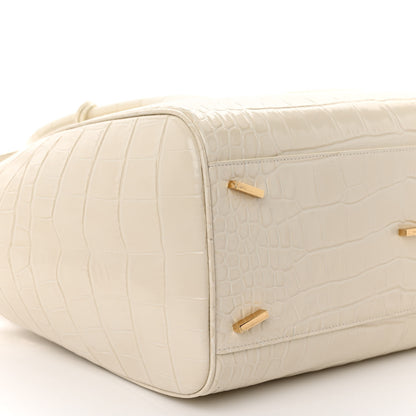 Salvatore Ferragamo Calfskin Crocodile Embossed East-West Tote Mascarpone 9 of 10