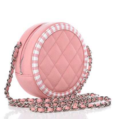 Chanel Caviar Quilted Filigree Round Clutch With Chain Pink White 3 of 7