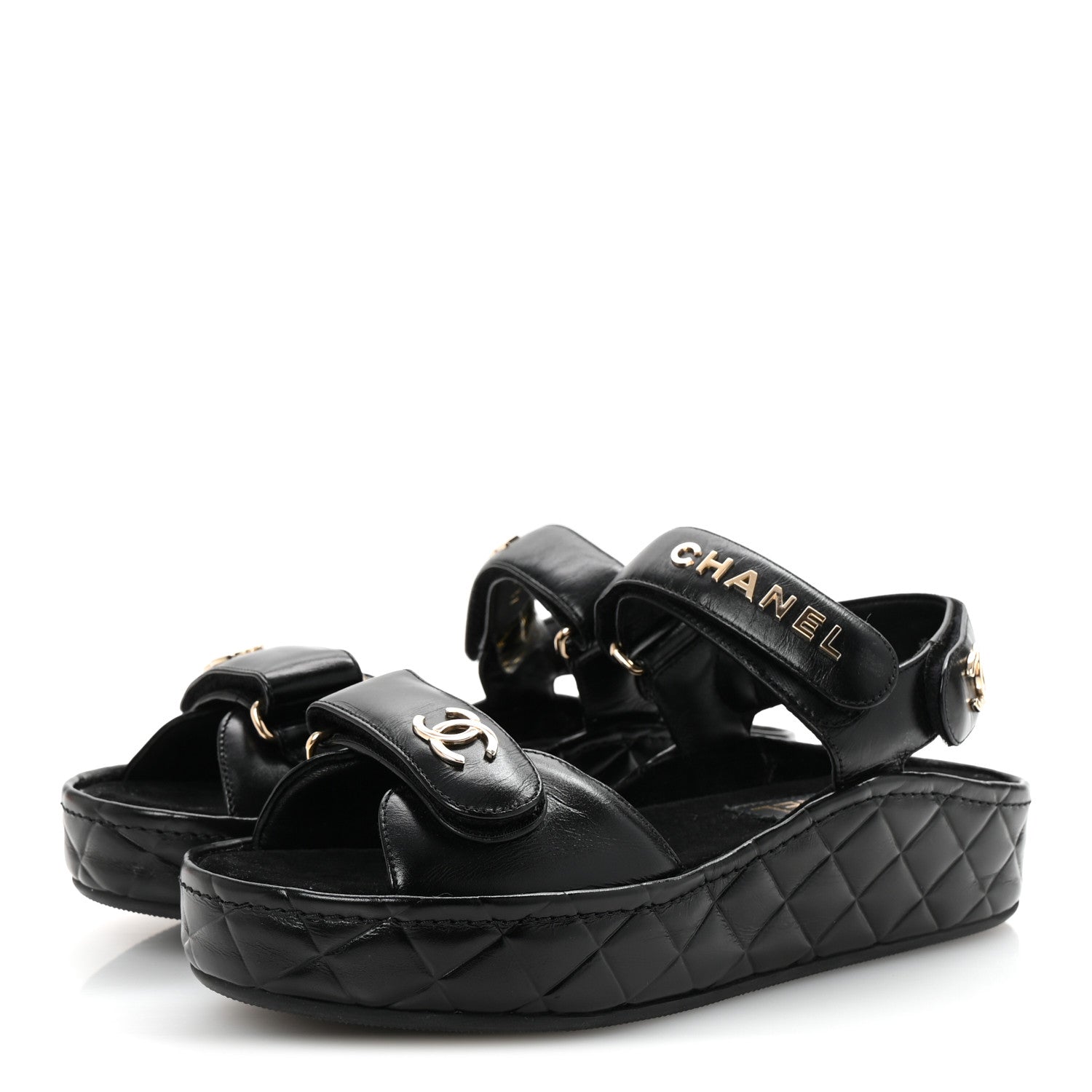 Chanel Shiny Calfskin Logo Platform Sandals 37 Black 4 of 10