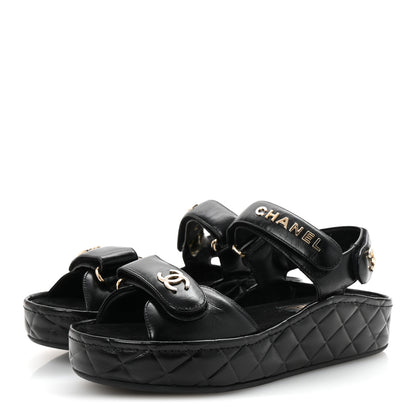 Chanel Shiny Calfskin Logo Platform Sandals 37 Black 4 of 10