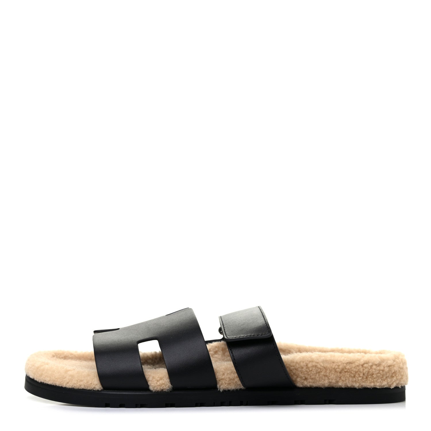 Hermes Veau Indios Woolskin Mens Chypre Sandals 43 Black Ecru 1 of 8