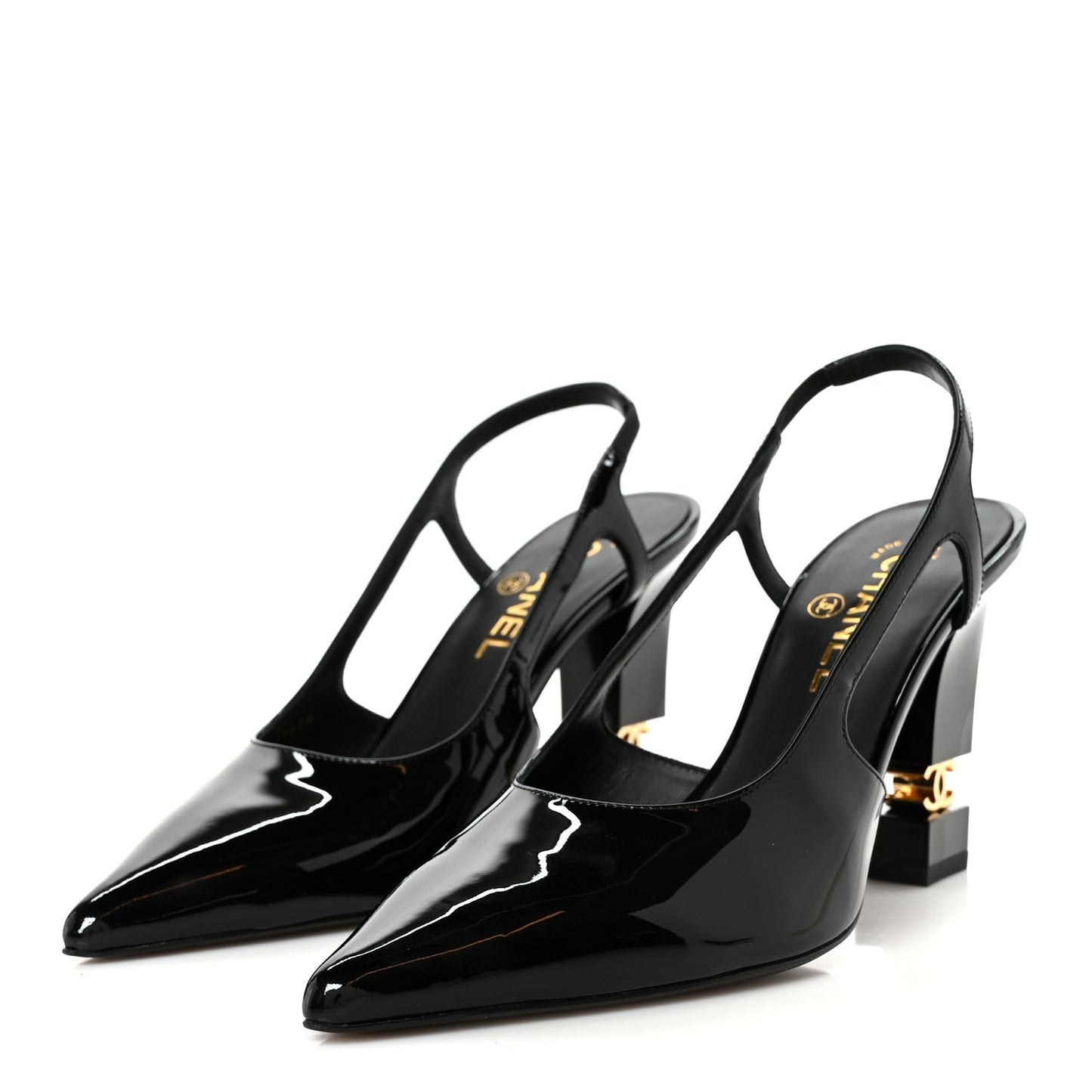 Patent Calfskin Slingback CC Cutout Pumps 38 Black